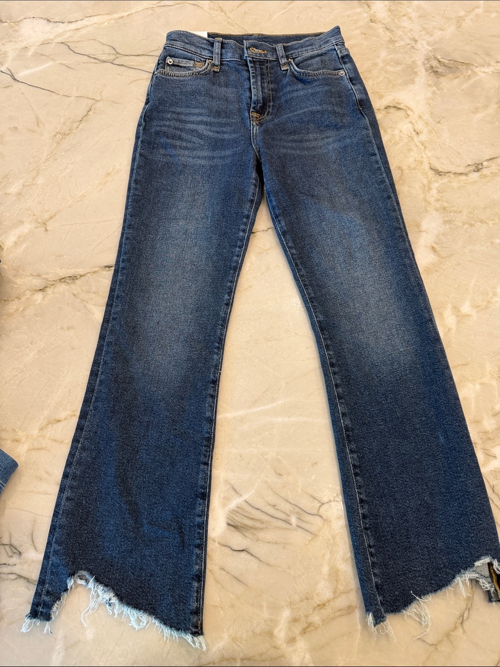 Splendid Dark Blue High-Rise Wide-Leg Jeans with Raw Hem